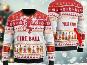 Personalized Fireball Ugly Christmas Sweater Holiday Gift Holiday Gift - Image 1
