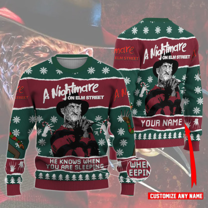 personalized freddy krueger ugly christmas sweater 1 Personalized Freddy Krueger Ugly Christmas Sweater - Image 1