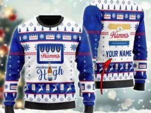 Personalized Hamms Beer Makes Me High Ugly Christmas Sweater - Image 1