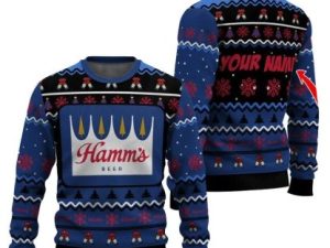 Personalized Hamms Pine Tree Snowing Ugly Christmas Sweater - Image 1