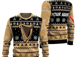 Personalized Iconic Irish Stout Pine Tree Snowing Ugly Christmas Sweater - Image 1