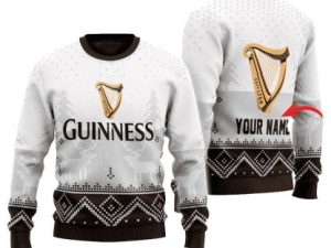 Personalized Iconic Irish Stout Winter Reindeer Ugly Christmas Sweater - Image 1