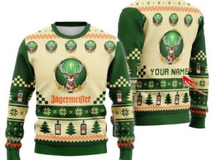 Personalized Jagermeister Christmas Star Ugly Christmas Sweater - Image 1