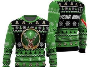 Personalized Jagermeister Pine Tree Snowing Ugly Christmas Sweater - Image 1
