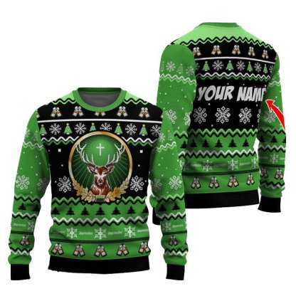 personalized jagermeister pine tree snowing ugly christmas sweater 1 Personalized Jagermeister Pine Tree Snowing Ugly Christmas Sweater - Image 1
