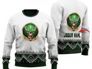 Personalized Jagermeister Winter Reindeer Ugly Christmas Sweater - Image 1