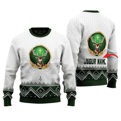 personalized jagermeister winter reindeer ugly christmas sweater 1 Personalized Jagermeister Winter Reindeer Ugly Christmas Sweater - Image 1