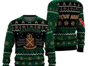 Personalized Jameson Pine Tree Snowing Ugly Christmas Sweater - Image 1