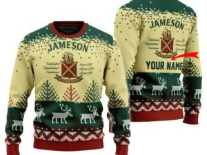 Personalized Jameson Reindeer Ugly Christmas Sweater - Image 1
