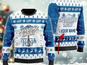 Personalized Keystone Light Makes Me High Snowflakes Reindeer Ugly Christmas Sweater - Image 1