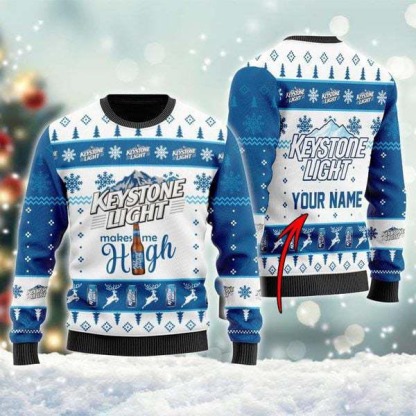 personalized keystone light makes me high snowflakes reindeer ugly christmas sweater 1 Personalized Keystone Light Makes Me High Snowflakes Reindeer Ugly Christmas Sweater - Image 1