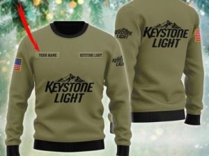 Personalized Keystone Light Usa Flag Ugly Christmas Sweater - Image 1