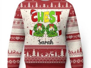 Personalized Matching Couple Ugly Christmas Sweater Custom Name Chestnuts - Image 1