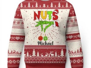 Personalized Matching Couple Ugly Christmas Sweater Custom Name Funny Nuts - Image 1