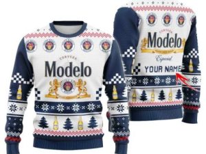 Personalized Mexican Lager Christmas Star Ugly Christmas Sweater - Image 1