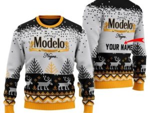 Personalized Mexican Lager Reindeer Ugly Christmas Sweater - Image 1