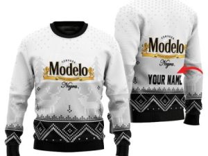 Personalized Mexican Lager Winter Reindeer Ugly Christmas Sweater - Image 1