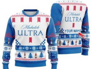 Personalized Michelob Ultra Christmas Star Ugly Christmas Sweater - Image 1