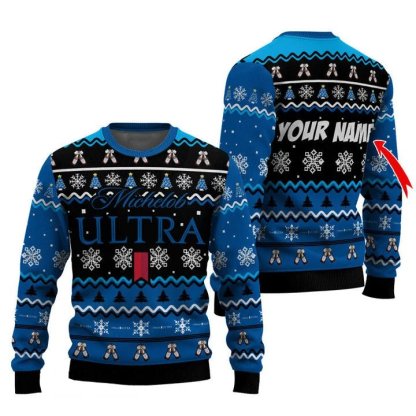 personalized michelob ultra pine tree snowing ugly christmas sweater 1 Personalized Michelob Ultra Pine Tree Snowing Ugly Christmas Sweater - Image 1