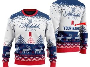 Personalized Michelob Ultra Reindeer Ugly Christmas Sweater - Image 1