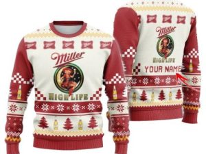 Personalized Miller High Life Christmas Star Ugly Christmas Sweater - Image 1