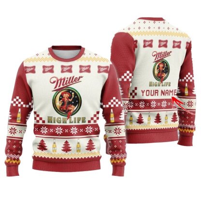 personalized miller high life christmas star ugly christmas sweater 1 Personalized Miller High Life Christmas Star Ugly Christmas Sweater - Image 1