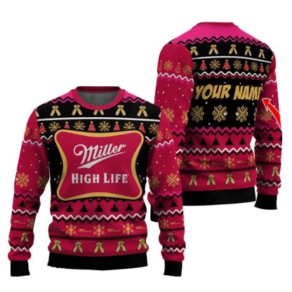 personalized miller high life pine tree snowing ugly christmas sweater 1 Personalized Miller High Life Pine Tree Snowing Ugly Christmas Sweater - Image 1