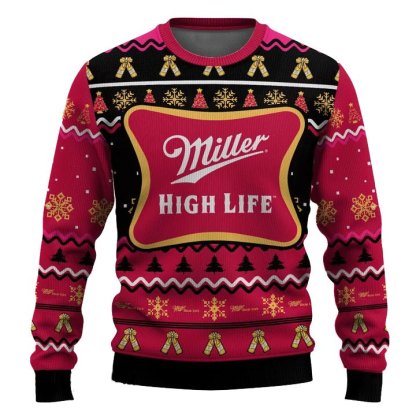 personalized miller high life pine tree snowing ugly christmas sweater 2 Personalized Miller High Life Pine Tree Snowing Ugly Christmas Sweater - Image 2
