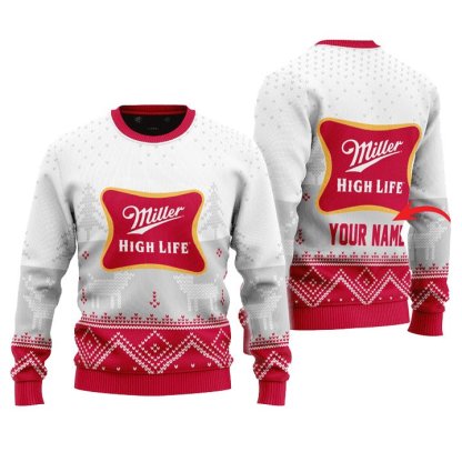 personalized miller high life winter reindeer ugly christmas sweater 1 Personalized Miller High Life Winter Reindeer Ugly Christmas Sweater - Image 1