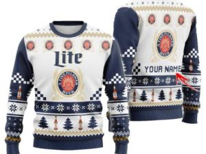 Personalized Miller Lite Christmas Star Ugly Christmas Sweater - Image 1