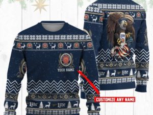 Personalized Miller Lite Eagle Ugly Christmas Sweater - Image 1