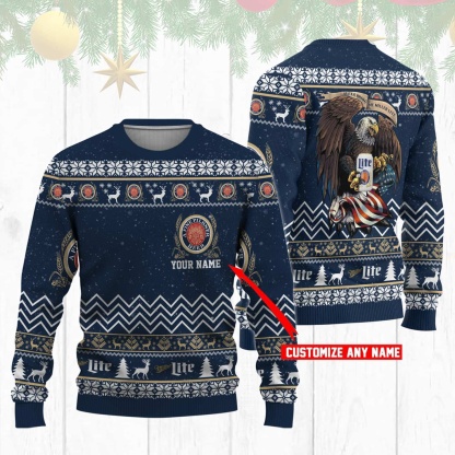 personalized miller lite eagle ugly christmas sweater 1 Personalized Miller Lite Eagle Ugly Christmas Sweater - Image 1