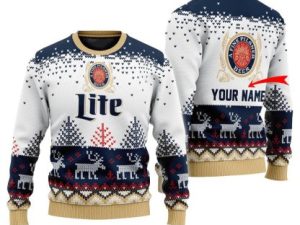 Personalized Miller Lite Reindeer Ugly Christmas Sweater - Image 1