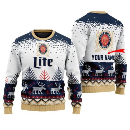 personalized miller lite reindeer ugly christmas sweater 1 Personalized Miller Lite Reindeer Ugly Christmas Sweater - Image 1