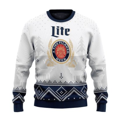personalized miller lite winter reindeer ugly christmas sweater 2 Personalized Miller Lite Winter Reindeer Ugly Christmas Sweater - Image 2