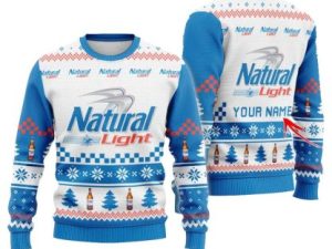 Personalized Natural Light Christmas Star Ugly Christmas Sweater - Image 1