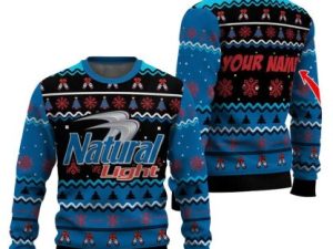 Personalized Natural Light Pine Tree Snowing Ugly Christmas Sweater - Image 1