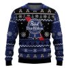 Personalized Pabst Blue Ribbon Pine Tree Snowing Ugly Christmas Sweater - Image 2
