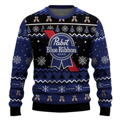 personalized pabst blue ribbon pine tree snowing ugly christmas sweater 2 Personalized Pabst Blue Ribbon Pine Tree Snowing Ugly Christmas Sweater - Image 2