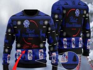 Personalized Pabst Blue Ribbon Ugly Christmas Sweater - Image 1