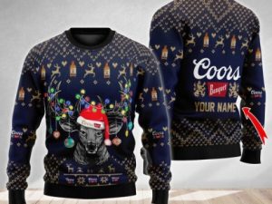 Personalized Reindeer Coors Banquet Ugly Christmas Sweater - Image 1
