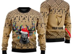 Personalized Reindeer Iconic Irish Stout Ugly Christmas Sweater Holiday Gift - Image 1