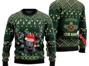 Personalized Reindeer Jameson Whiskey Ugly Christmas Sweater - Image 1