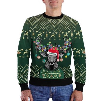 personalized reindeer jameson whiskey ugly christmas sweater 2 Personalized Reindeer Jameson Whiskey Ugly Christmas Sweater - Image 2