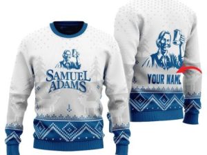 Personalized Samuel Adams Winter Reindeer Ugly Christmas Sweater - Image 1