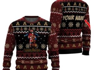Personalized Spiced Rum Pine Tree Snowing Ugly Christmas Sweater - Image 1