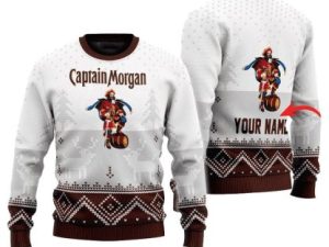Personalized Spiced Rum Winter Reindeer Ugly Christmas Sweater - Image 1