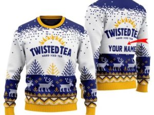 Personalized Twisted Tea Reindeer Ugly Christmas Sweater - Image 1