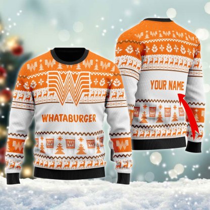 personalized whataburger ugly christmas sweater 1 Personalized Whataburger Ugly Christmas Sweater - Image 1