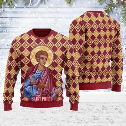 philip the apostle ugly christmas sweater 1 Philip The Apostle Ugly Christmas Sweater - Image 1